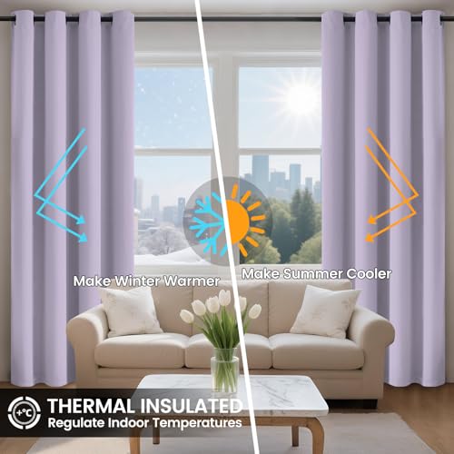 Image of COSVIYA 100% Lilac Blackout Curtains for Living Room 96 Inches Length | Room Darkening Light Blocking Drapes for Bedroom, Grommet Thermal Insulated Window Panels with Black Liner, W52xL96,2 Panels
