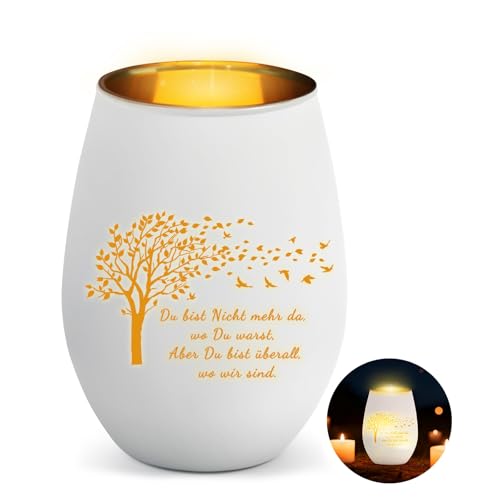 Trauergeschenk Windlicht mit Gravur, Trauerlicht Teelichter mit Spruch Du bist Nicht mehr da, wo Du warst, Aber Du bist überall, wo wir sind, Windlicht Trauer, Trauergeschenke für Hinterbliebene