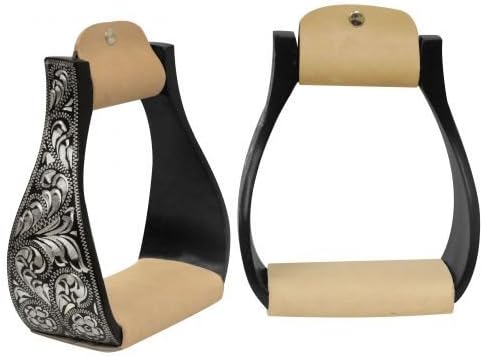 Showman Black Aluminum Floral Engraved Stirrups