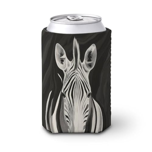 Enfriador de latas de cerveza, cebra abstracta simple en blanco y negro, enfriador de cerveza, soporte de bebidas aislado suave para fiestas, playa, eventos, hogar