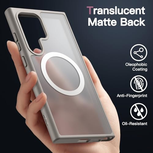 Image of JETech Magnetic Cover Case for Samsung Galaxy S24 Ultra 5G, Compatible with MagSafe, Translucent Matte Back Shockproof Phone Cover (Titanium Grey)