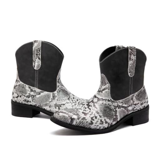 Men's fashionable pointed-toe shoes, casual boots and convenient ankle boots, irregular snake-patterned leather in the style of Western cowboys4