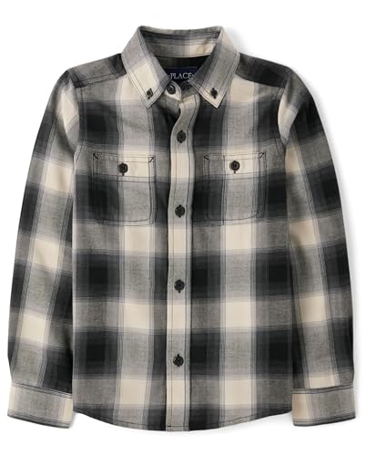 Image of The Children's Place Boys Long Sleeve Plaid Flannel Button Up Shirt