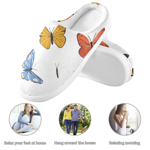 JUNZAN Cartoon Cute Butterflies White Womens House Cotton Slippers Breathable Memory Foam Bedroom Slippers for Hospital Christmas Presents 6-73