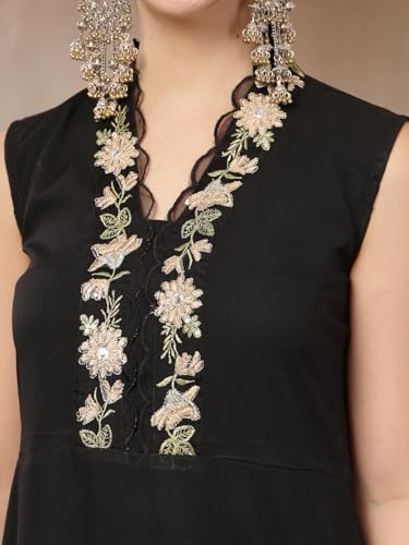 Image of Stylum Women's Solid & Embroidered Crepe A-Line Kurta with Dupatta