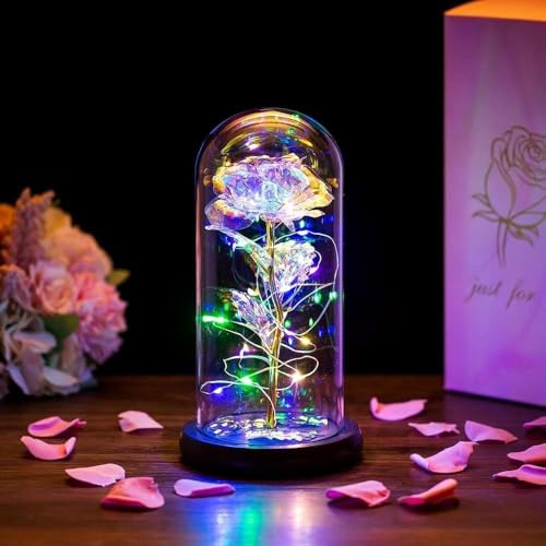 Image of LED Rose Flower in Glass Dome with Butterfly, Romantic Night Light Decorative Lamp, Valentine Gift for Her Mom Wife, Anniversary Birthday Gift, Home Decor Table Light