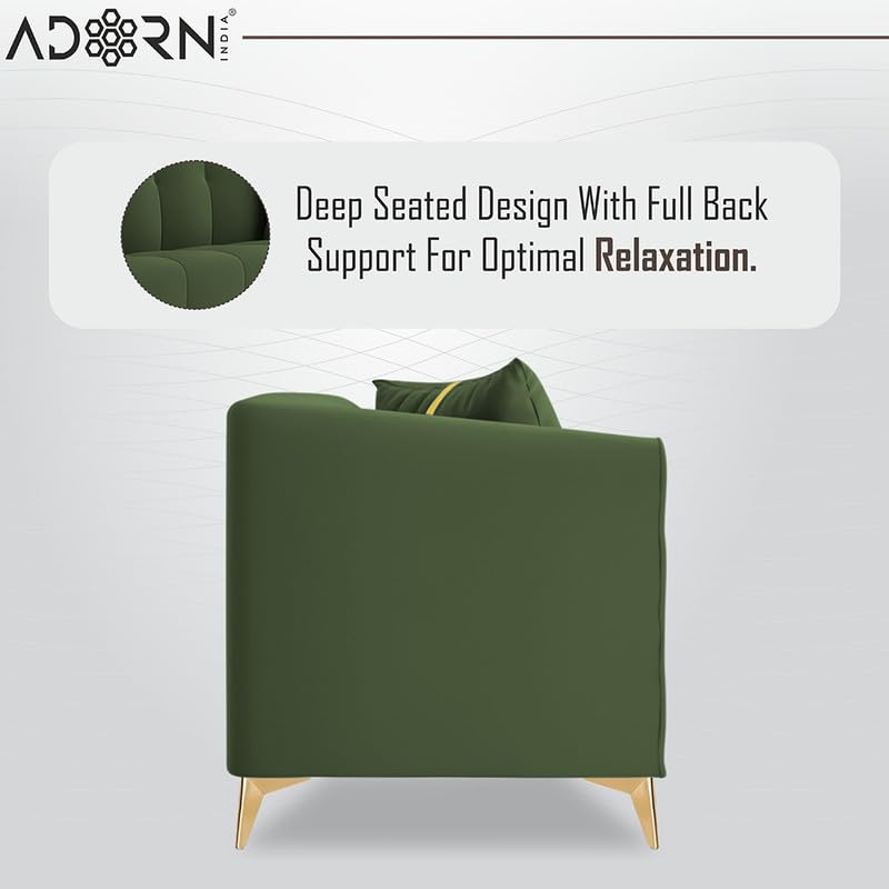 Image of Adorn India Premium Mystic - 3 Years Warranty - 3+1+1 Sofa Set Velvet Suede Fabric - Green