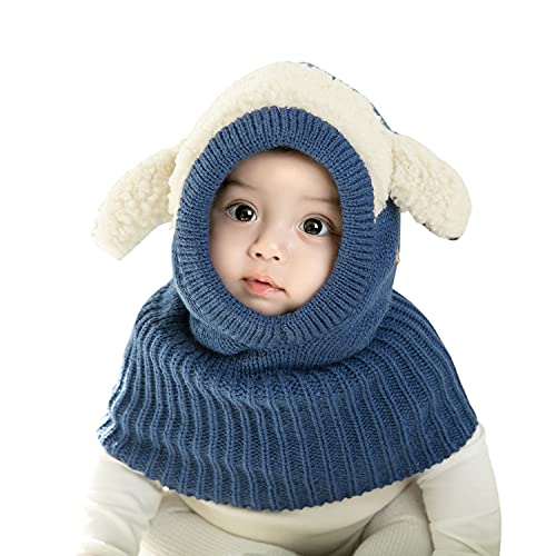 ZWA Baby Girls Boys Winter Hat Scarf Earflap Hood Scarves Toddler Kids Navy-2 1-3T