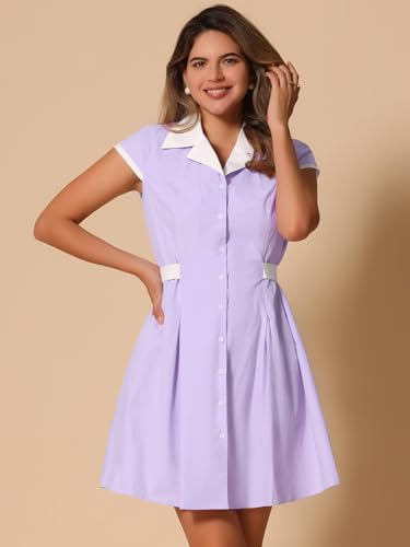 Image of Allegra K Women's Vintage Button Down Shirt Dress Notch Lapel Short Sleeve Belted Office Mini Short Dresses