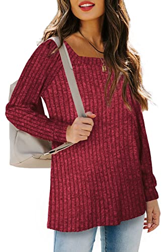 Womens Sweaters Pullover Shirts Long Sleeve For Fall Red L #TOP1