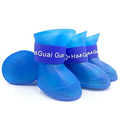Dogs Candy Colors Anti-Slip Waterproof Rubber Rain Shoes Boots Paws Cover (Blue,S)