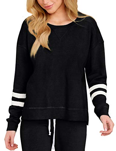 Womens 2 Pieces Loungewear Long Sleeve Crewneck Sweatsuit Sets Fall Black M