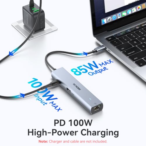 Image of MOKiN 10Gbps USB C Hub Ethernet, 7 in 1 USB C Adapter for MacBook Pro /Air with 4K@60HZ HDMI, 3*USB-C 10Gbps Data, RJ45, USB 2.0, 100W PD, USB C Dongle for MacBook Pro /Air /Dell /HP /Thinkpad /Lenovo. | 7 in 1 HDMI Adapter with 3x USB-C 10Gbps Data, HDMI, Ethernet, 100W PD Charging, Mac Dongle for Dell /HP /Lenovo /Laptop