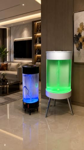Image of MH9 150 Litre Large Smart Cylindrical Aquarium-Powerful Filter,Dual LED,Oxygen Bubble System,Water Drainage System,Switch Control,Digital Temp. Display,SS Leg Stand (52x52x124cm) Milky White