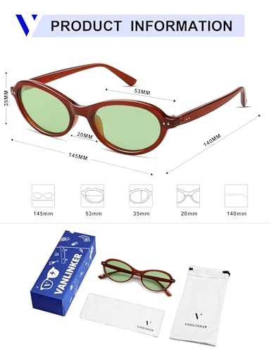 Image of VANLINKER Trendy Oval Polarized Sunglasses for Women Men Small 90s Style Retro Cat Eye Frame Narrow Sleek Design VL9847