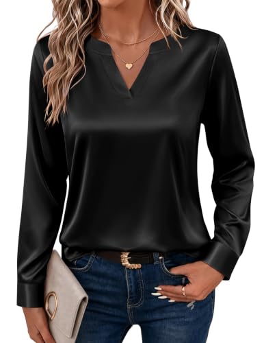 Zeagoo Women Satin Blouse Silk Long Sleeve Top Casual Dressy Work Shirts - image 1