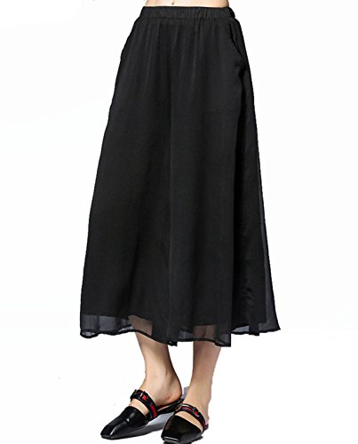 Jupe large noire grande taille XL-3XL fluide YALI pour femme