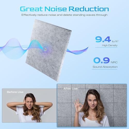 Image of 18 Pack Acoustic Panels for Walls, 12 inch x 12 inch x 0.4 inch High Density Self-Adhesive Soundproof Wall Panels, Sound Absorbing Foam Panels for Home & Office Studio (Sliver Gray)