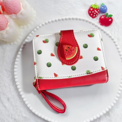 Image of Cute Print Wallet Blueberry Strawberry Cherry Wallet with Credit Card Holder Zipper Coin Purse for Women Girls (WATERMELON)