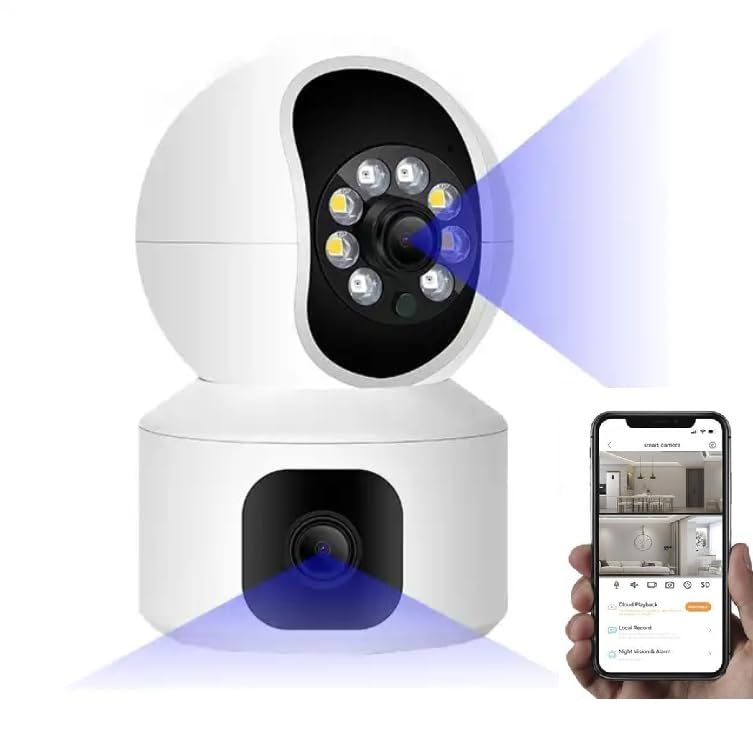 Image of MacCam 5MP Indoor WiFi Smart CCTV Camera for Home | Full HD | Color Night Vision | Motion Detection | Two Way Audio | Wireless Home Security Camera with Mobile App V380 Pro (CV Dual Lens)