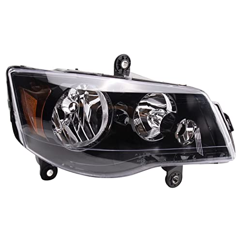 Image of TRQ Passenger Side Headlight Assembly Halogen Black Bezel Compatible with 2014-2016 Chrysler Town & Country 2011-2020 Dodge Grand Caravan CH2503266
