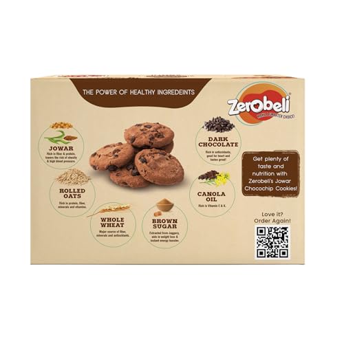 Image of Zerobeli Jowar Choco Chip Cookies 250g (Pack of 3)| Wholegrain Chocolaty Millet Cookies | Jowar, Oats, and Whole Wheat High in Fiber for Healthy Snacking with Rich Chocolate Chips