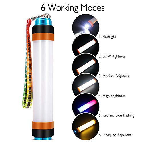 FONREST Waterproof Camping Lantern, Portable Magnetic LED Tent Light, Cylinder Lamp Bar as Flashlight/Energy Bank/Mosquito Repellent/SOS Emergency/Safety Hammer for Fishing Hiking Garage Failure - Image 4