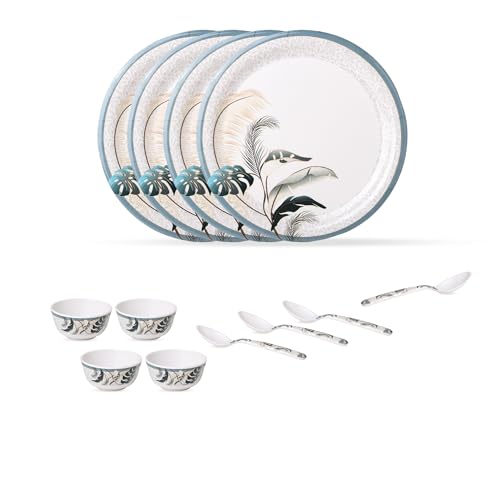 Image of Golden Fish 12 Pcs Individual Place Setting Dinner Set for 4 | 4 Full Plates, 4 Veg Bowls & 4 Eating Spoons | Ready-to-Serve Combo for Daily Meals, Home Dining & Practical Gifting 72
