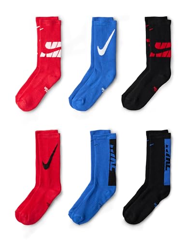 Nike Kids' Everyday Cushioned Crew Socks (6 Pairs), Multi-Color, Medium