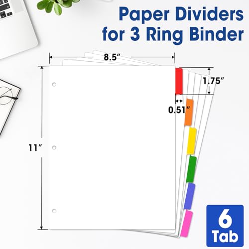 120 Pcs Binder Dividers with Multicolor Tabs, 1/6 Cut Tabs, Dividers for 3 Ring Binder, Blank Write On Binder Dividers in 6 Tab Sets, Letter Size, 120 Dividers, 20 Sets - Thumbnail 2