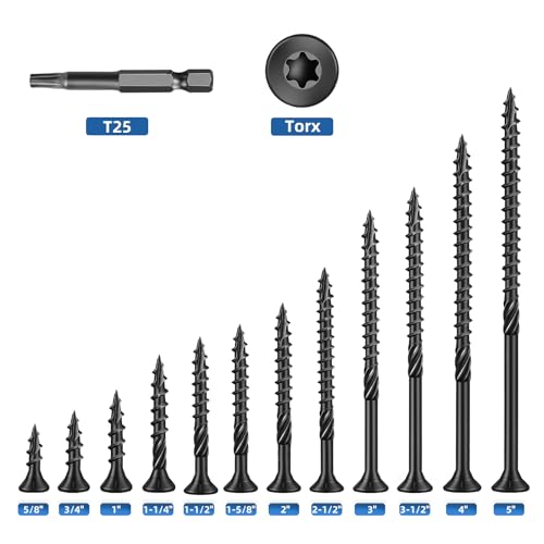 Image of #8 x 2 Heavy-Duty Deck Screws - Black Long Outdoor Wood Screws, Torx Drive with T25 Bit, Rust Resistant for Wood Decking and Fence (2lb,255Pcs)