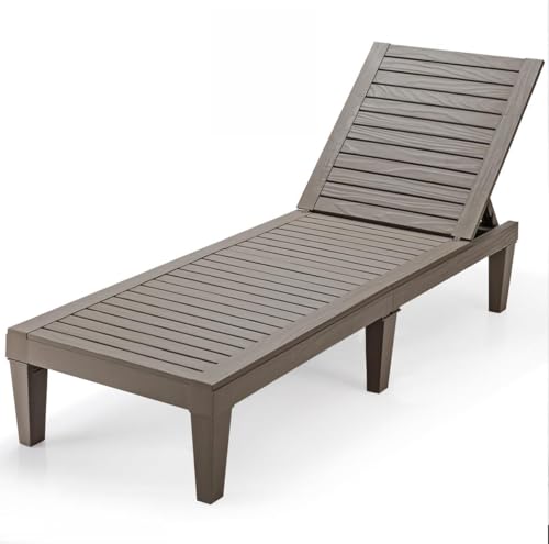 KOMFOTTEU Lettino Prendisole con Schienale Regolabile in 5 Livelli, Sedia Sdraio con Braccioli, Portata fino a 180 kg, Lettino da Pisciana in PP per Giardino, Cortile, Mare 190 x 57,5 x 29 cm, Marrone