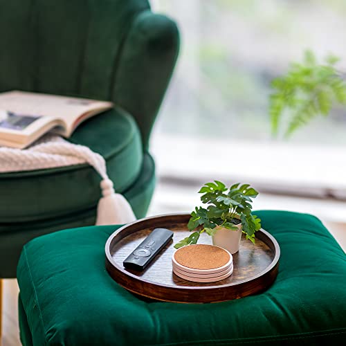 Hanobe Decorative Coffee Table Tray: Brown Wood Tray Round Rustic Wooden Trays Circle Farmhouse Centerpiece Candle Holder for Home Decor Ottoman Counter Display Living Room Organizer 12" - Image 3