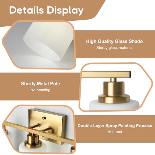 Image of Ascher Bathroom Light Fixtures, 3-Light Vanity Light Over Mirror, Gold Wall Sconces with Milky White Frosted Glass Shades, Wall Lamp for Living Room Bedroom, E26 Base(Bulbs Not Included)