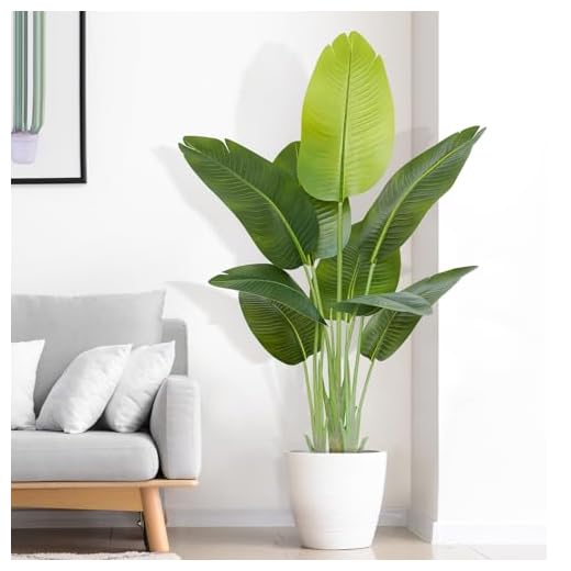 Keeplush Lifelike Bird of Paradise Artificial Plant 4ft Faux Banana Leaf Tree with 9 Trunks for Home Decor - Perfect Indoor Silk Floor Plant for Living Room, Office, and Bedroom Ambiance Enhancement