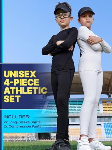 Boys Compression Pants and Youth Athletic Shirts Set 4 Piece Base Layer Gear for Kids Sports, Football, Soccer2