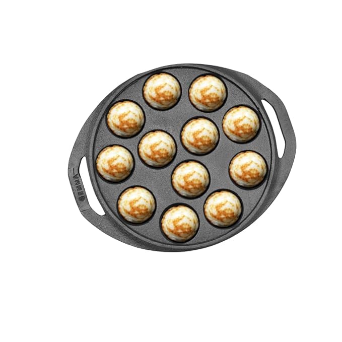 Cast Iron Paniyarakal Pan|8-Inch 12-Cavity Appe Pan|Pre-Seasoned Stick-Free|100% Pure Cast Iron,Non Toxic -Paddu Pan|Gas Stove Compatible|Weight-(2.9 kg)|(Black) FBA