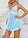 Vicarly Sexy Open Front Floral Lace Mesh Sheer Babydoll Lingerie Dress Set with Thong 2 Piece Women See Through Sleepwear V Neck Ruffle Chemise Negligee Light Blue White Medium