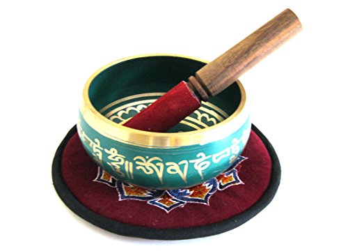 JIVE® LARGE Singing Bowl For Healing & Meditation Om Mani Padme Hum Mantra With Rosewood Mallet, Velvet Mat & Rudraksha Meditation Bracelet - JIVE® FEDERAL TRADEMARK BRAND