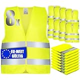 ZUPAPJO Gilet Jaune Adulte, 8 PCS Gilet Jaune Voiture, Gilet Fluorescent de Sécurité Haute Visibilité à 360 °, Gilet Haute Visibilité Hommes et Femmes, Gilet de Securite pour Conducteurs Travailleurs