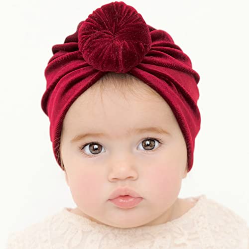Qiansail Baby Toddler Girls Kids Velvet Hat Bun Knot Hairband Headband Turban Head Wrap Cap Hair Accessories (Red) #TOP1