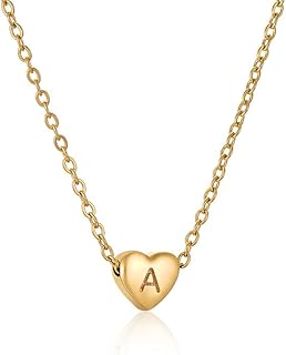 Initial Heart Pendant Necklaces, Tiny 14K Gold Plated Personalized Letter Heart Pendant Necklaces, Dainty Jewelry Gifts Letter Heart Choker For Women&Girls