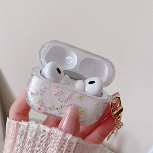 Image of MINSCOSE Compatible with AirPods Pro 2nd /1st Case Clear Case, Cute Cartoon Flower Pattern Design with Aesthetic Floral Keychain Soft TPU Protective Shockproof Cover for AirPods Pro /Pro 2-Pink