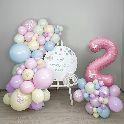 Pink 2 Balloon 2nd Birthday Decorations for Girls, 40 Inch Pink Number 2 Foil Balloon with Butterfly stickers Pastel Balloons for Girls 2 Year Birthday Party Decoration Baby Shower - Image 7
