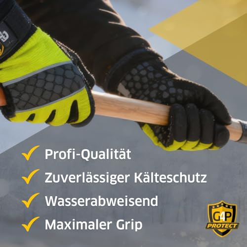 G4P Arctic Master - Winter Arbeitshandschuhe mit rutschhemmender Silikon-Beschichtung, 1 Paar Handschuhe für kalte Arbeiten, isolierend, Bund mit Klettverschluss, Gr. XL (Gr. 10), Farbe: Gelb
