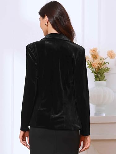 Allegra K Velvet Blazer for Women's Notched Lapel Long Sleeve One Button Dressy Office Blazers3