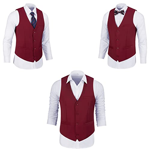 Aibuyta Tuxedo Vests For Men, Burgundy Mens Vests Slim Fit Suit Vest Casual V-Neck Waistcoat Slim Fit For Prom With Tie M #TOP2