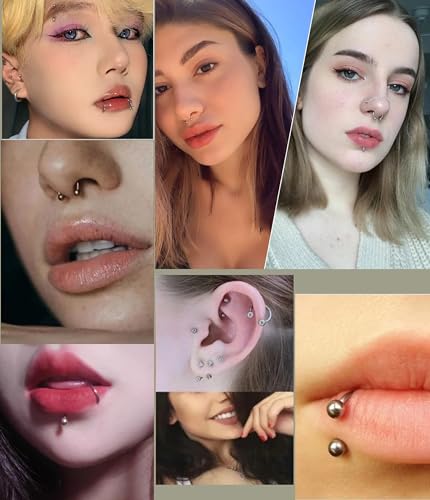 40Pcs 16G Lip Rings Surgical Steel Jewelry Labret Monroe Barbell Daith Tragus Helix Piercing Septum Nose Ring Eyebrow Body Jewelry for Women Men3