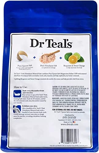 Dr. Teals Pink Himalayan Pure Epsom Salt Soaking Solution (1 Bag, 3Lbs Total) - Restore & Replenish With Bergamot & Sweet Orange Essential Oils - Relieves Daily Stress And Soothes The Mind & Senses #TOP2