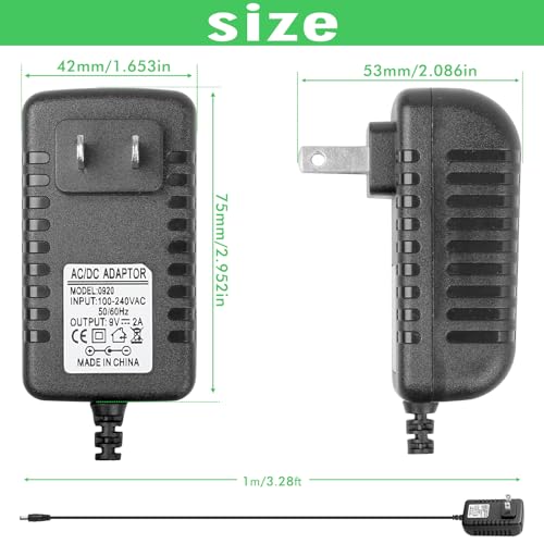 Image of MAD OWL AC DC Power Supply Adapter, 9V 2A Guitar Pedal Piano Keyboard Charger,5.5 x 2.1mm Center Negative Connector, 110V Input